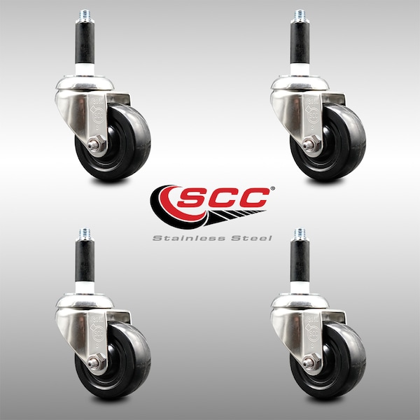 3 Inch 316SS Soft Rubber Wheel Swivel 3/4 Inch Expanding Stem Caster Set SCC